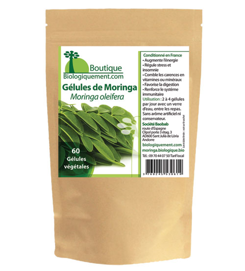 Gélules de poudre de Moringa Biologiquement